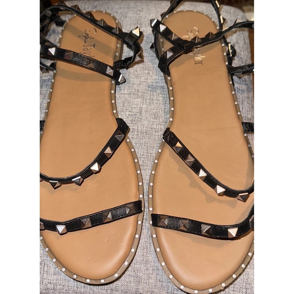 Sophia Taylor Alpha Sandals Black Silver Studded Metal Goth Women's Sz 11